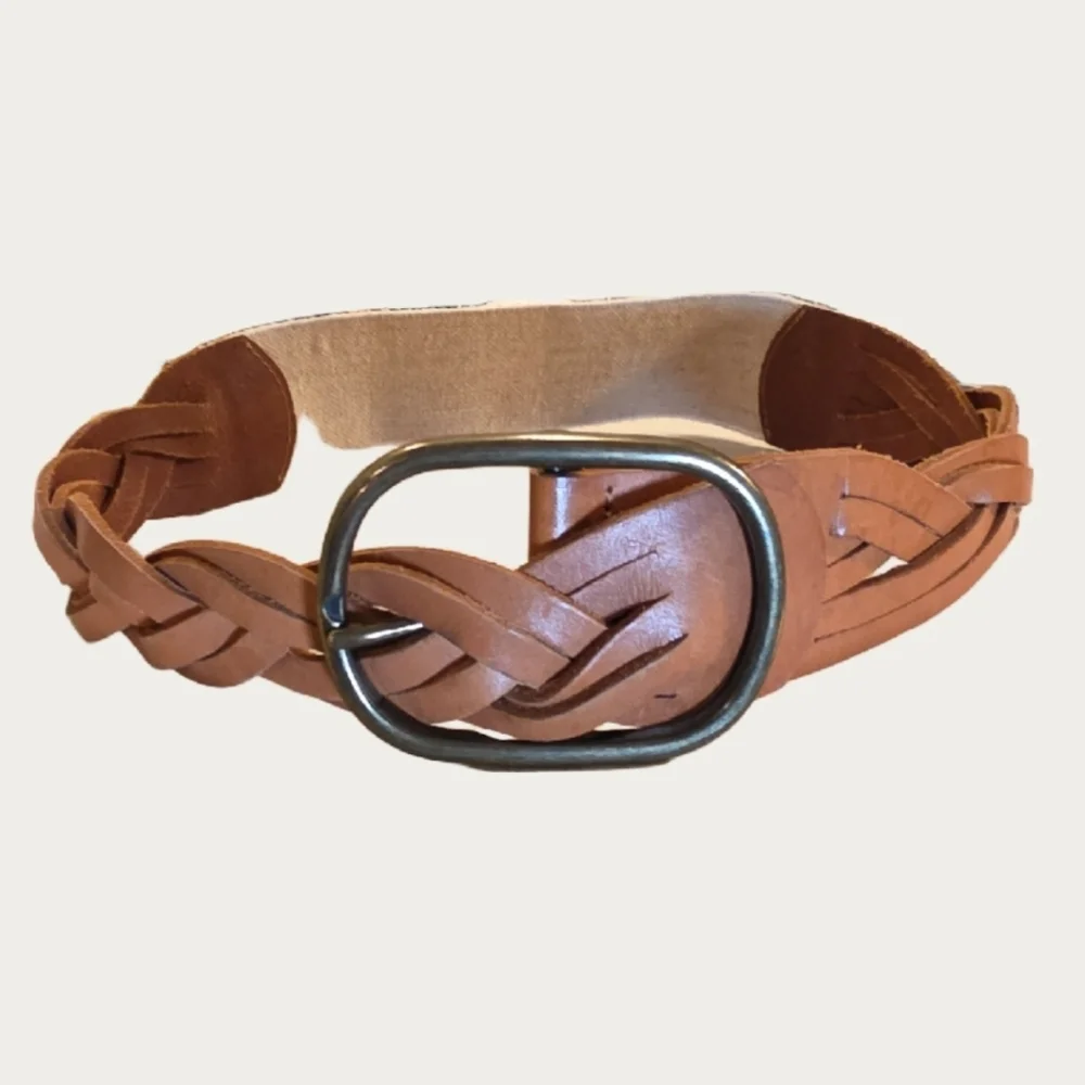 Vintage Saddle Brown Woven Leather Belt  Up To 29